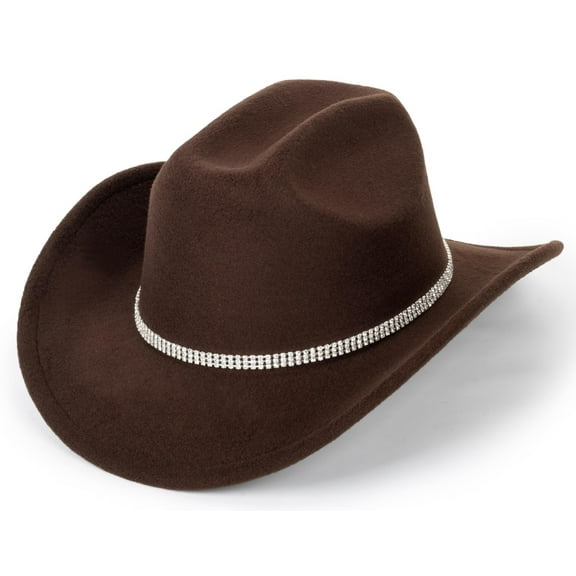 ZZ Women & Men Felt Western Cowboy Hat Classic Roll Up Brim Belt Buckle Cowgirl Fedoras Coffee