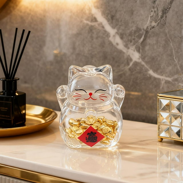 Elodie 3D Cat Glass Money Saving Jar for Birthday Gift for Kids Sturdy Multipurpose Style A