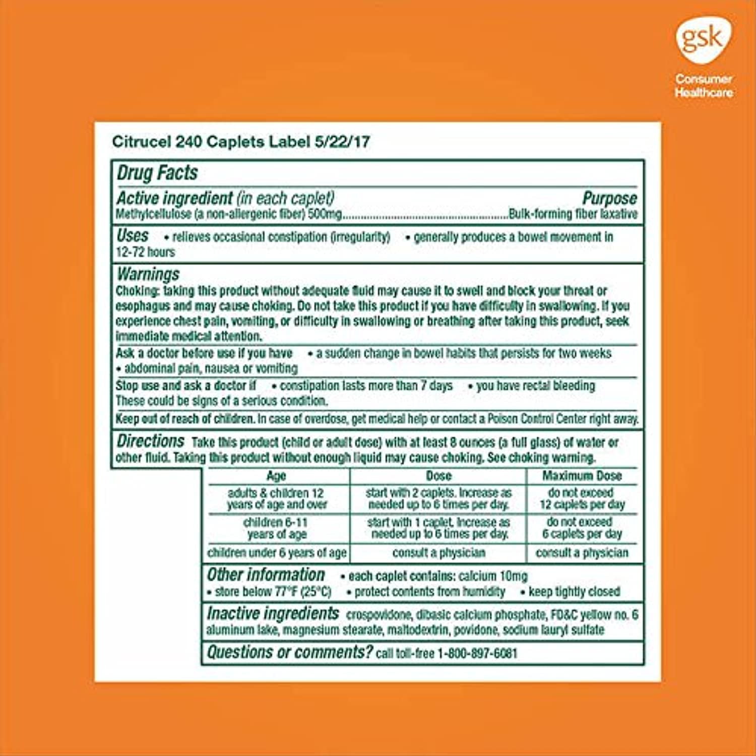 Buy Citrucel with Smartfiber Caplets, Multi Value 1 Pack ( 240Count