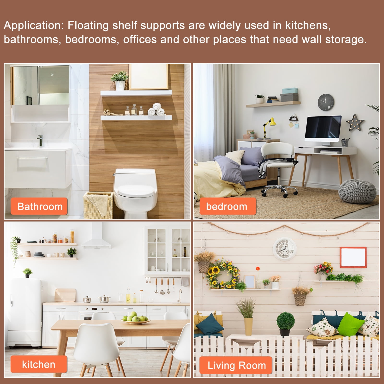 Floating Shelf Brackets, 4 Pack 16"(400mm) Wall Mounted Shelf Supports, White