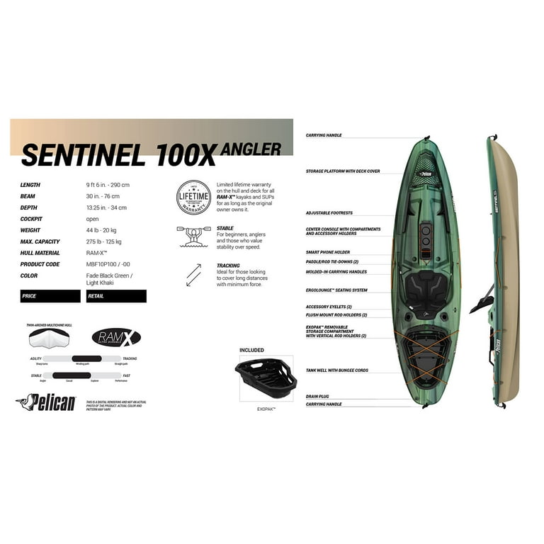 Pelican - Sentinel 100X - Angler Fishing Kayak - 10 ft - Fade