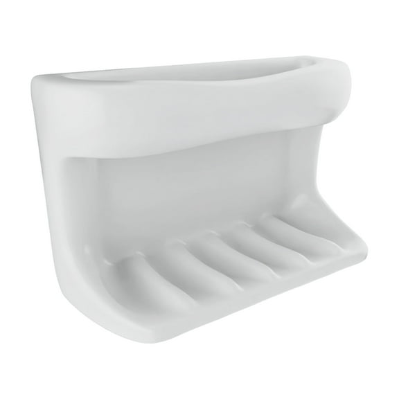 Lenape Recessed White Ceramic Soap Dish with Cloth Holder – Durable Bathroom Wall-Mount Accessory, 4-1/4 x 6-1/4 in