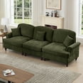 thumbnail image 5 of Elegant Mid Century Large 3 Seater Sofa with Removable Ruffled Skirts and Flared Arms, Comfy Chenille Fabric Couch with Spindle Legs for Living Room, Green, 5 of 9