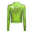 thumbnail image 5 of TiaoBug Women's Shiny Metallic Liquid Crop Top Long Sleeves Blouse Shirts for Cocktail Party Club Festival Green M, 5 of 7