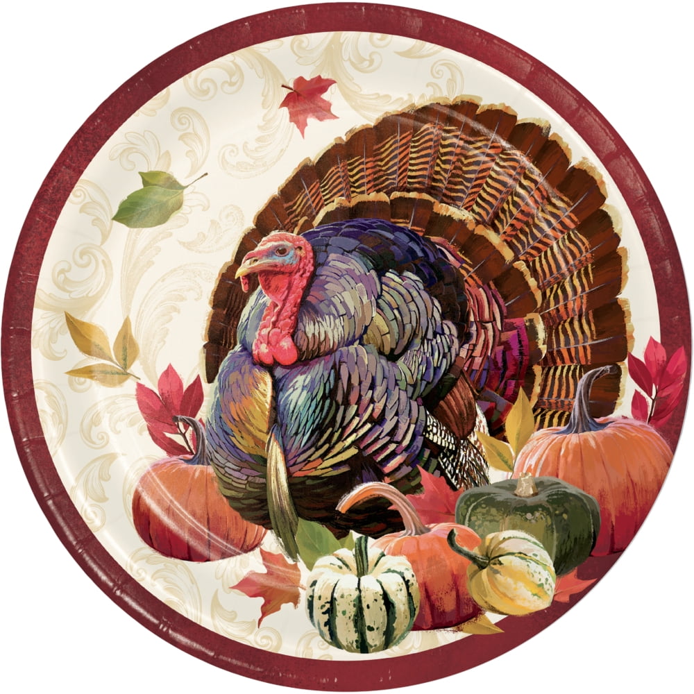 Thanksgiving Turkey 8 Ct 7" Paper Dessert Cake Plates