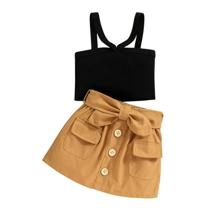 

ZHUASHUM Summer Toddler Girls Sleeveless Ribbed Vest Tops And Skirt Outfits