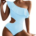 thumbnail image 1 of Traje de baño Gibobby de una pieza a rayas para Mujer Sexy con volantes ajustados (Azul,G), 1 of 5