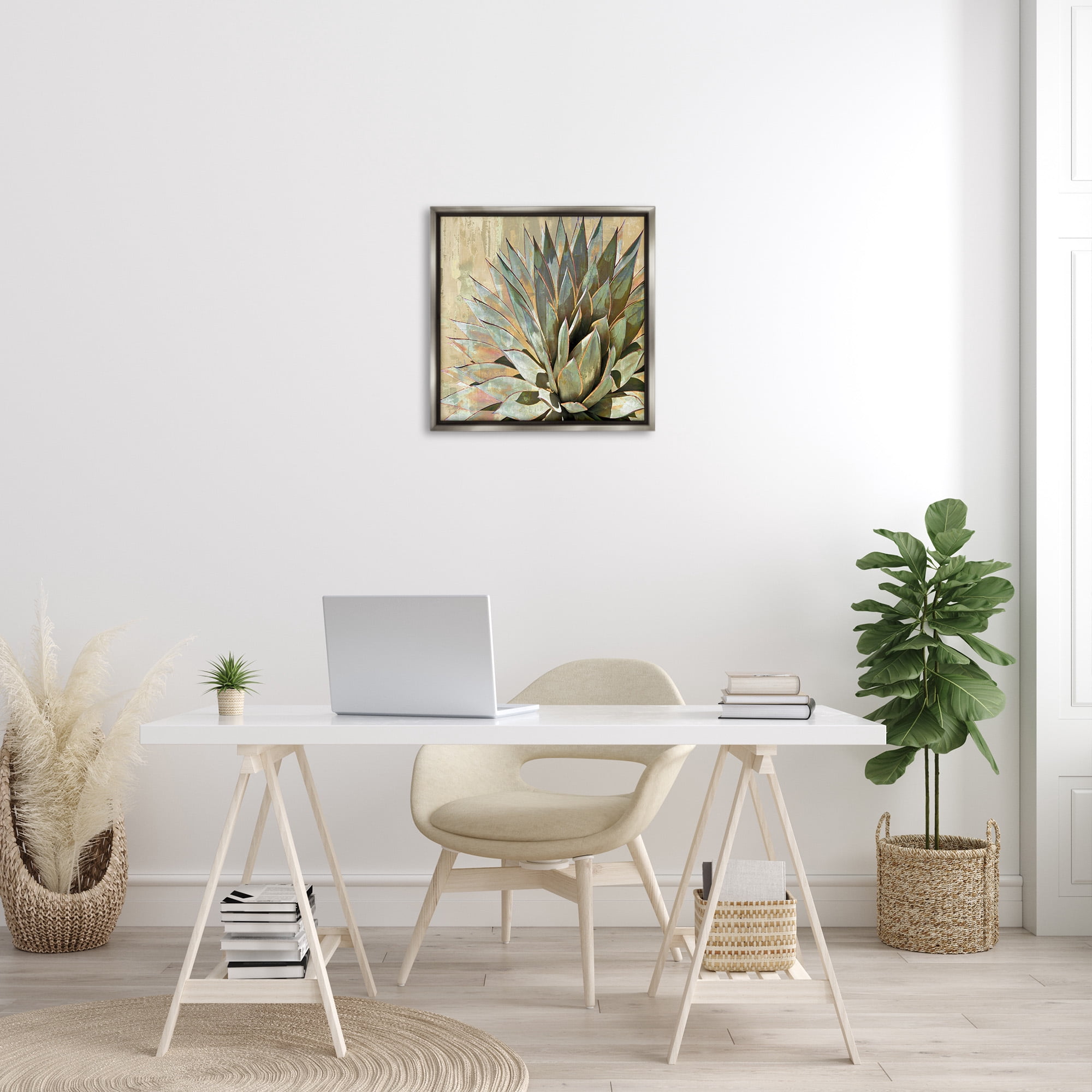 Stupell Industries Green Succulent Agave Leaves Botanical & Floral Painting Gray Floater Framed Canvas Art Print Wall Art, 25 x 25