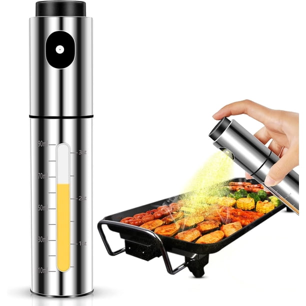 Rociador de aceite de cocina, pulverizador de aceite de construcción de acero inoxidable para una cocina saludable, boquilla rociadora antideslizante que garantiza una dispensación precisa,