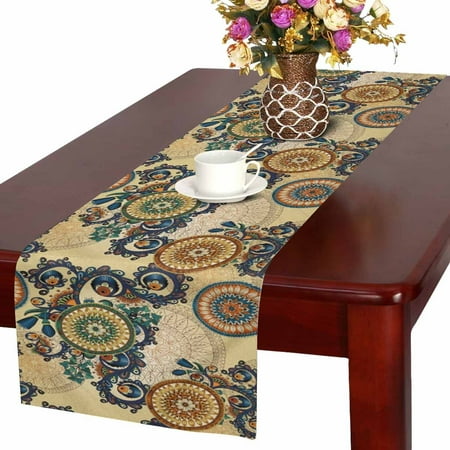 Paisley Table Runner - MKHERT Floral Arabesque Ornamental Paisley with Flowers and Cucumbers Table Runner for Office Kitchen Dining Wedding Party Banquet 16x72 Inch