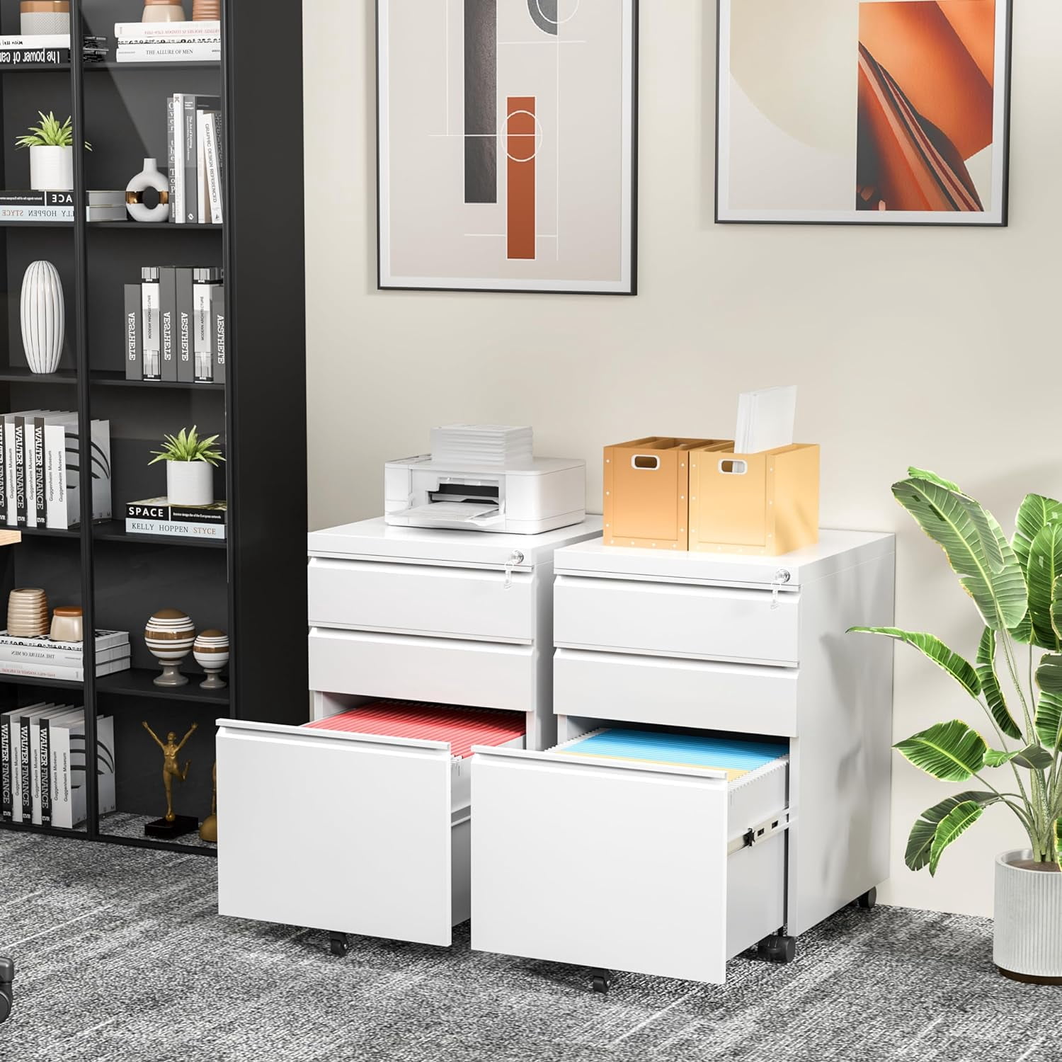 SOLAURA 3 Drawer Mobile File Cabinet with Lock & Wheels, Fully Assembled Rolling Filing Cabinet Except Casters, Under Desk Metal Storage for Office, Fits Legal/Letter/A4 Size(Assembled, White)
