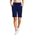 thumbnail image 2 of Guluxicc Women's Cropped Shorts with Pockets Elastic Waist Drawstring Straight Leg Bermuda Trousers for Summer Gym Workout, 2 of 5