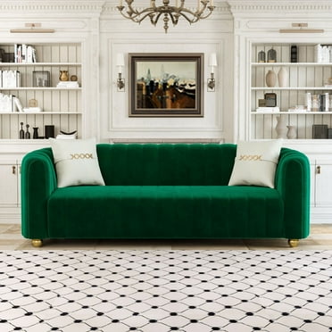 Glorious Velvet 83" Modern Upholstered 3 Person Sofa with Pillows, Green
