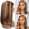 thumbnail image 4 of 180 Density Highlight Short Bob Human Hair Wig 4×4 Lace Frontal Wig for Black Women Pre Plucked Indian Hair Straight Wig, 4 of 7