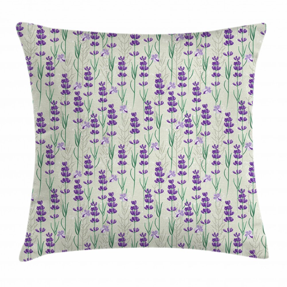 Lavender Throw Pillow Cushion Cover, Botanical Pattern with Fresh Herbs