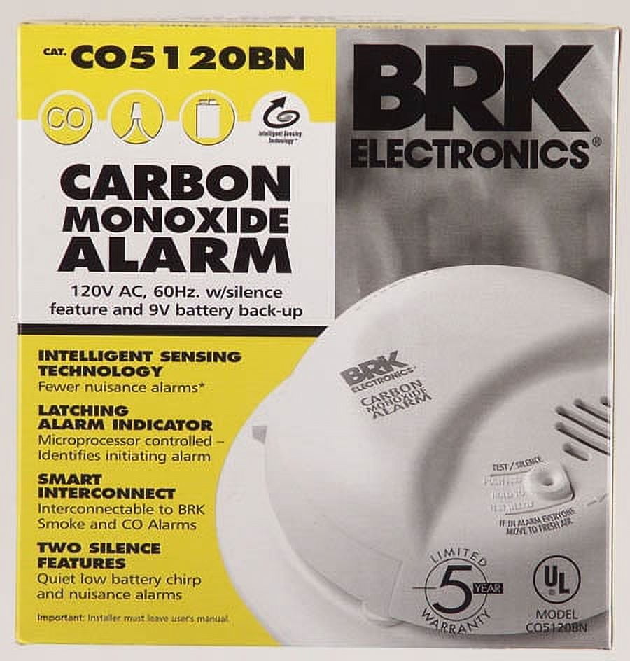 First Alert CO5120BN White Digital Display Hardwired Battery, Electrochemical Carbon Monoxide Alarm