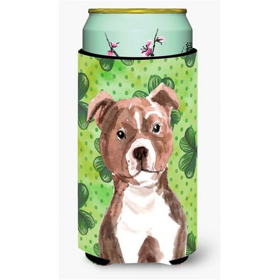 Red Staffie Bull Terrier St Patricks Tall Boy Beverage Insulator Hugger