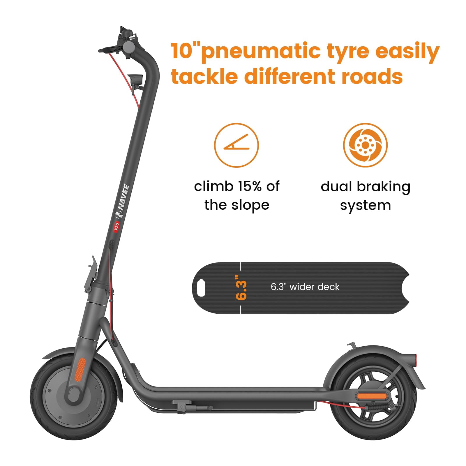 NAVEE V25 Pro Electric Scooter for Adults, up to 19.9 MPH &15.5 Miles, 600W Motor, 10" Tires, Foldable Commuting E-Scooter with Dual Brake Suspension, UL2272