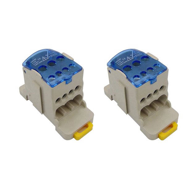 2PCS UKK80A Wire Splitter, Wire Divider,Copper Wiring Terminal,1 in 6 Out Din Rail Distribution