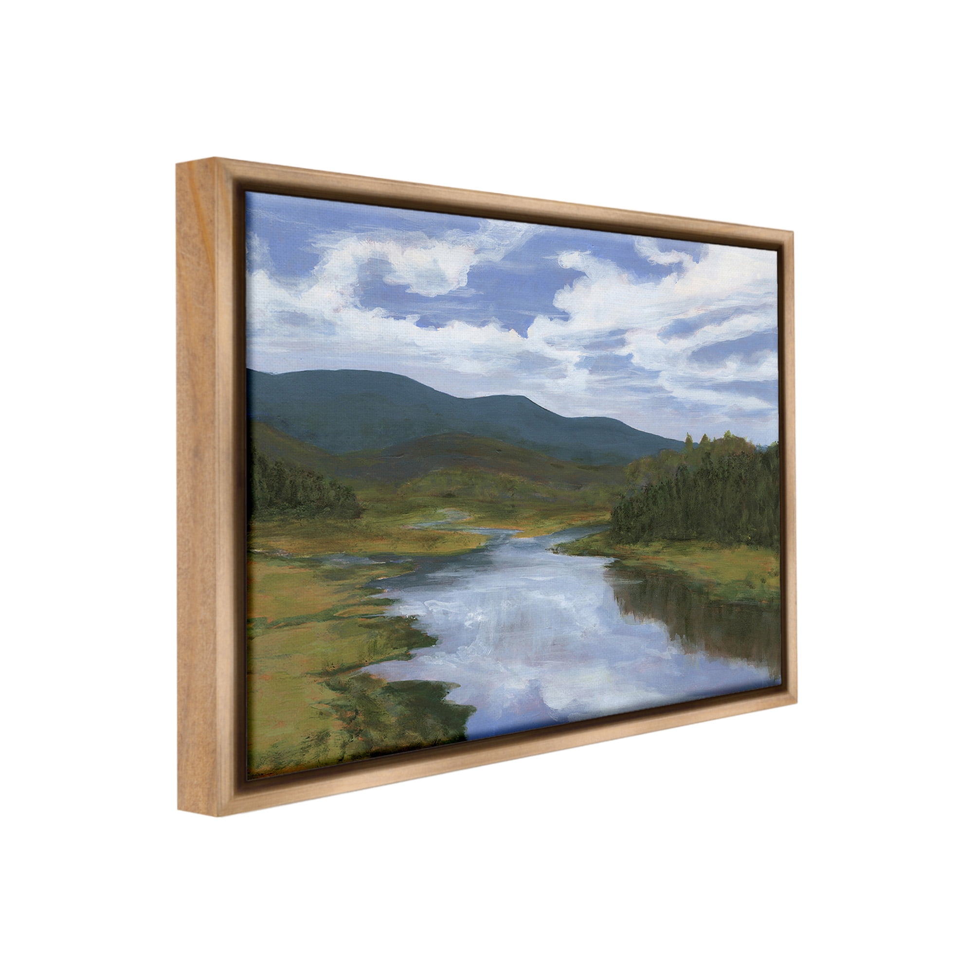 Stupell Industries Cloudy River Landscape Landscape Painting Brown Floater Framed Canvas Art Print Wall Art, 21 x 17