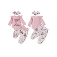 thumbnail image 2 of BemeyourBBs Newborn Baby Girl It's Alright To Be Little Bitty Outfits Western Cowgirl Clothes Letter Long Sleeve Romper Pants Headband Set, 2 of 9