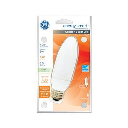 GE Lighting 24692 Energy Smart CFL 9-Watt 40-watt replacement 430-Lumen Blunt Tip Light Bulb with Medium Base  1-Pack