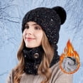 thumbnail image 2 of Adult Warm Hat Bib Two Piece Set Knitted Woolen Ear Protector for Outdoor Riding Winter Accessories, 2 of 4