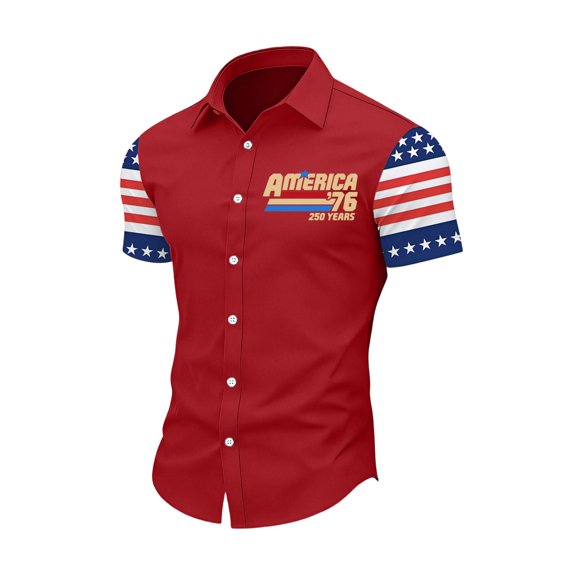 Hogleaql 250 Anniversary Usa Polo Shirt Men Short Sleeve Button Down V-Neck 4th Of July T-Shirt Independence Day Patriotic Trendy Shirts Tops Red L