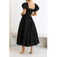 thumbnail image 4 of Vestido PRETTYGARDEN negro con mangas abullonadas y escote cuadrado, talla L grande, 4 of 8
