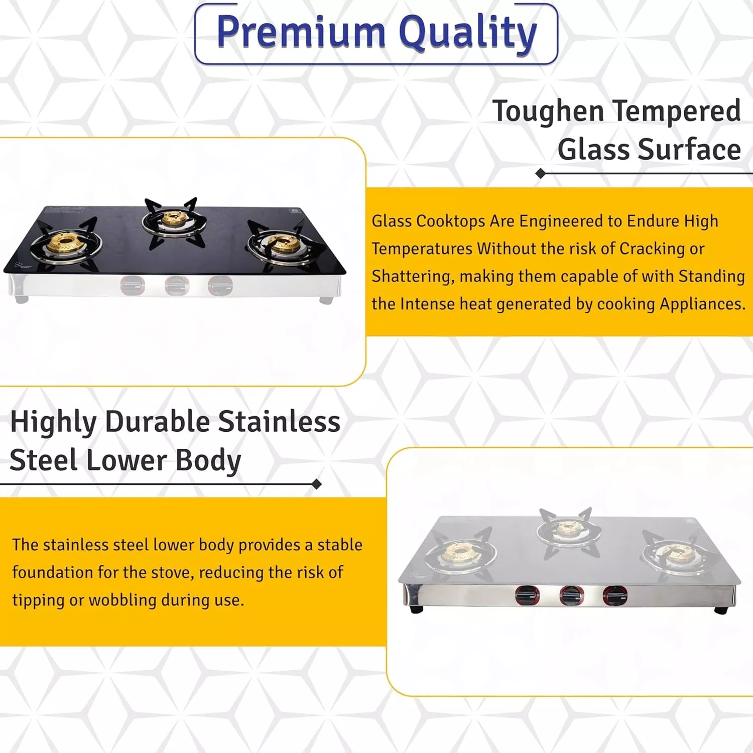 3 Burner Propane Stove - 30" Black Tempered Glass Counter Top Stove Gas Camping Stove with Stainless Steel Base 3 Burner Gas Stove Top for Cooking Range Gas kitchen Stove, with Hose & Regulator