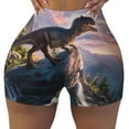 thumbnail image 2 of Balery Sunset Cliff Dinosaur Printed Workout Shorts for Women Seamless Scrunch Short Gym Yoga Running Sport Active Exercise Fitness Shorts-Small, 2 of 8