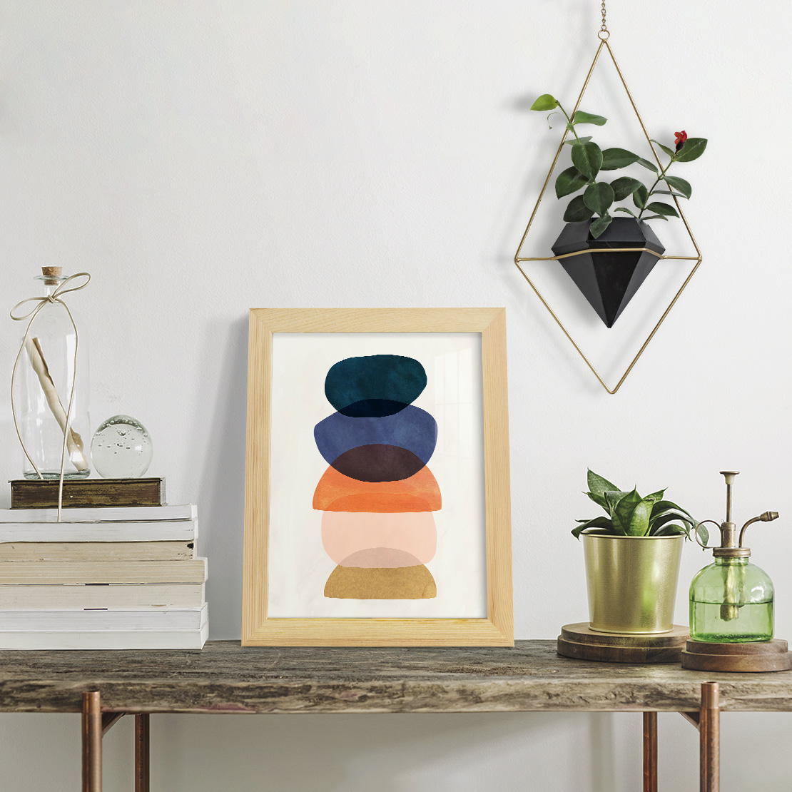 Mod Pods I -Framed Print w/glass-Natural Wood