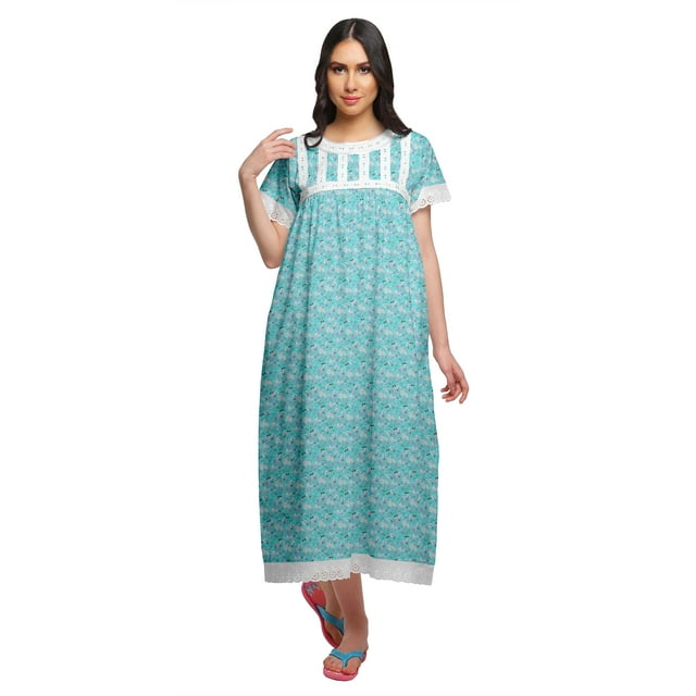 Moomaya Printed Cotton Sailor Collar Sleepwear For Ladies Button Down Nightdress
