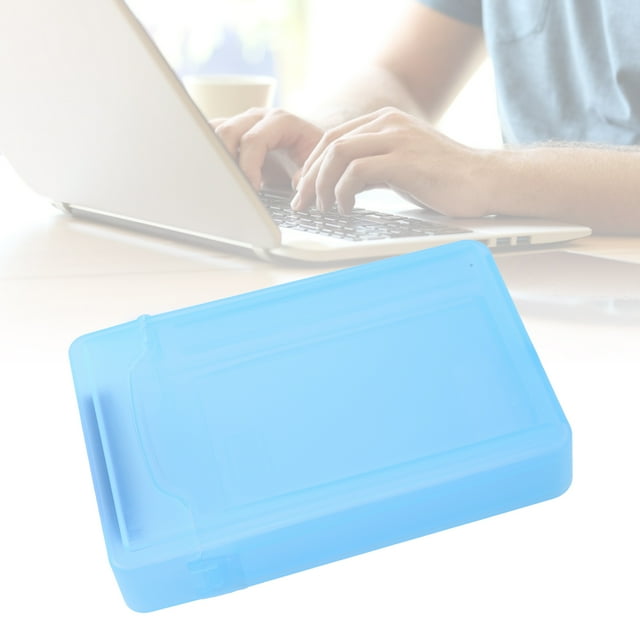 Boîtier de Rangement pour Disque Dur, Taille Standard Portable Résistant à l'Usure Antidérapant Antichoc Transparent pour HDD SSD 3.5 Po Bleu