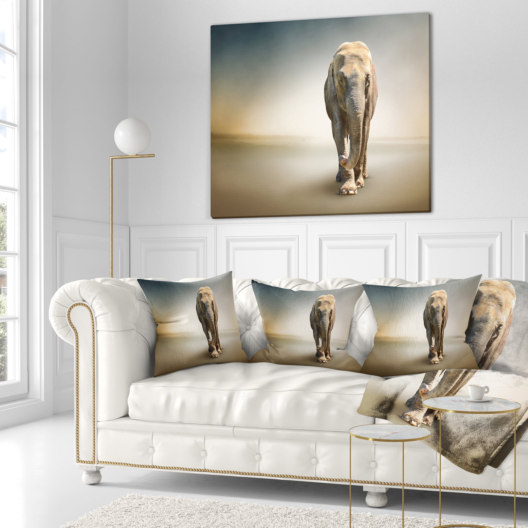 Designart Smart Elephant Walking - Animal Throw Pillow - 16x16