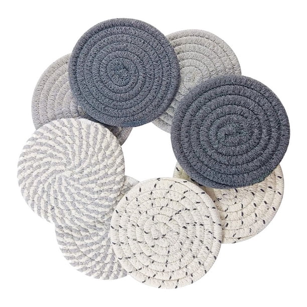 8 Posavasos para Bebidas con Soporte, Posavasos Absorbentes de 4 Colores para Bebidas, Juego de Posavasos Tejido de AlgodóN Minimalista para el Hogar