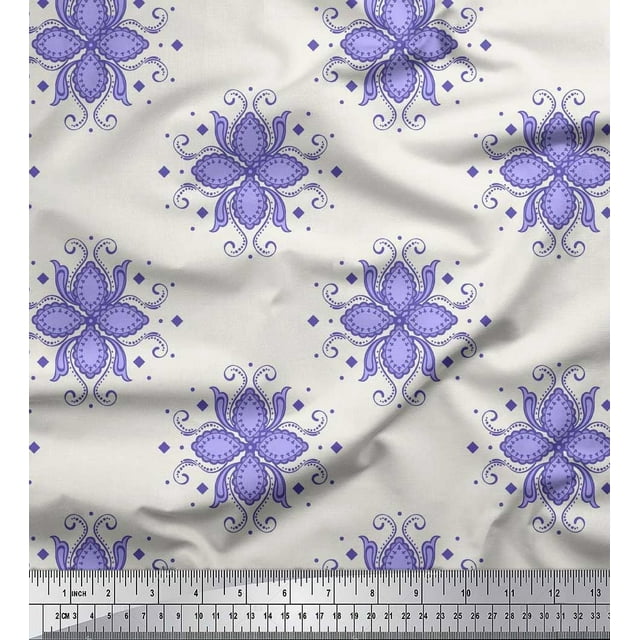 Soimoi Silk Fabric Flower Artistic Decor Fabric Printed Yard 42 Inch Wide