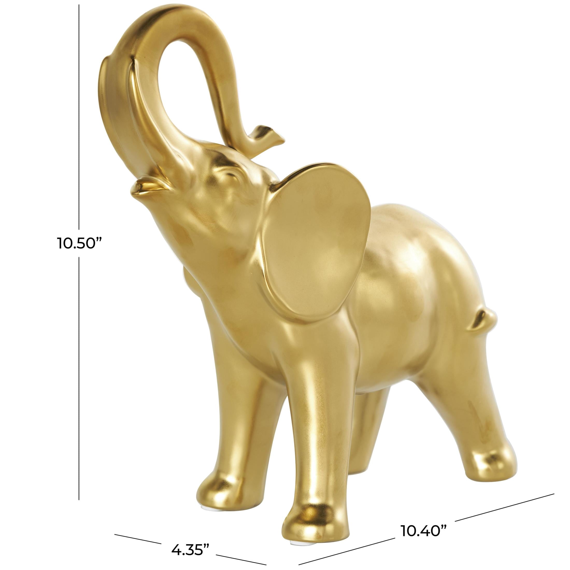 10" x 11" Gold Ceramic Standing Elephant Sculpture, by DecMode