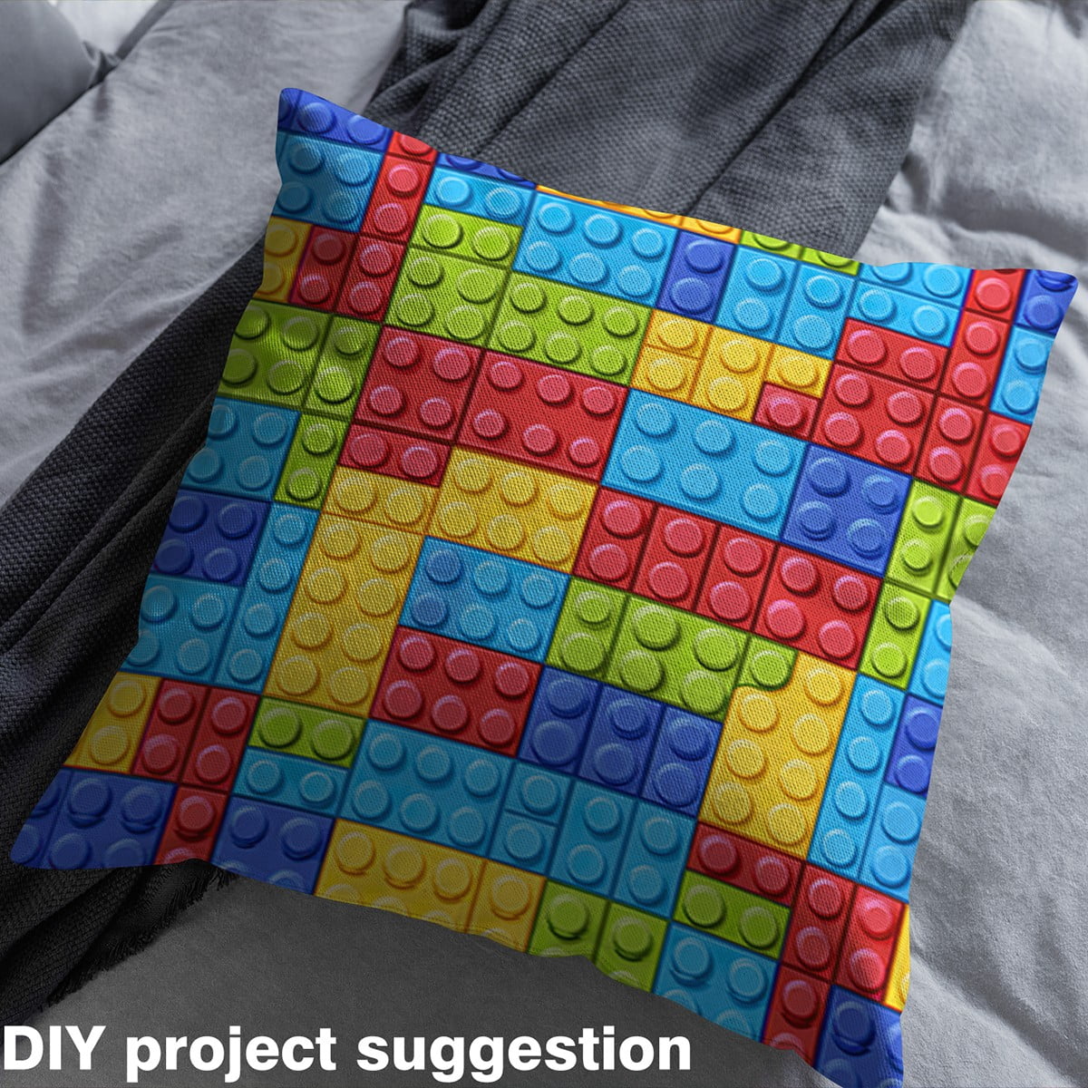 Manfei Colorful Building Blocks Sewing & Crafting Fabric (10 Yards), Kids Construction Home Decor Fabric by the Yard, Geometric Brick DIY Fabric