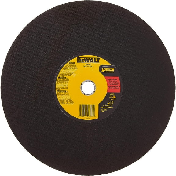 DeWALT DW8001 - HP 14" Type 1 Chop Saw Cut-Off Wheel (7/64" Thickness, 1" Arbor, Aluminum Oxide)