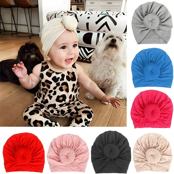 SPRING PARK Baby Girl Boy Cute Solid Color Donuts Turban Knot Headdress Headwear Wrap Hat Wrinkle Cap