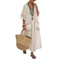 thumbnail image 5 of IFNWSV Robes Grande Taille, Robe Longue Ample à Rayures à Manches Mi-Longues et Col en V avec Poche Style Mode Décontracté, Robes d'Été pour Femmes Rose P, 5 of 5