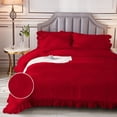 thumbnail image 3 of 3 Piece Luxury Vintage Ruffle Pattern Comforter By D.N.G. BEDDINGS Set Premium Super Soft, All Season, 800 Thread Count 100% Egyptian Cotton Full/Queen Size Red Color, 3 of 8