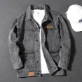 thumbnail image 2 of Abrigo vaquero para hombre, abrigo con bordado, chaqueta vaquera para hombre, gris, lavado, de lujo, de marca, de diseñador, elástico, nuevo, talla grande, G, suelto, L, 2 of 4