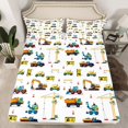 thumbnail image 2 of Homewish Construction Vehicle Excavator Twin Sheet Sets,Crane Bulldozer Truck Twin Fitted Sheet,White Blue Yellow Flat Sheet For Teens Kid,Luxury Bedroom Decor,3pcs, 2 of 7
