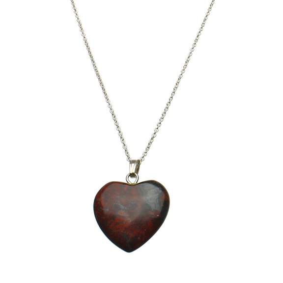 Brecciated Jasper Stone Heart Pendant Sterling Silver Cable Chain Necklace 18"