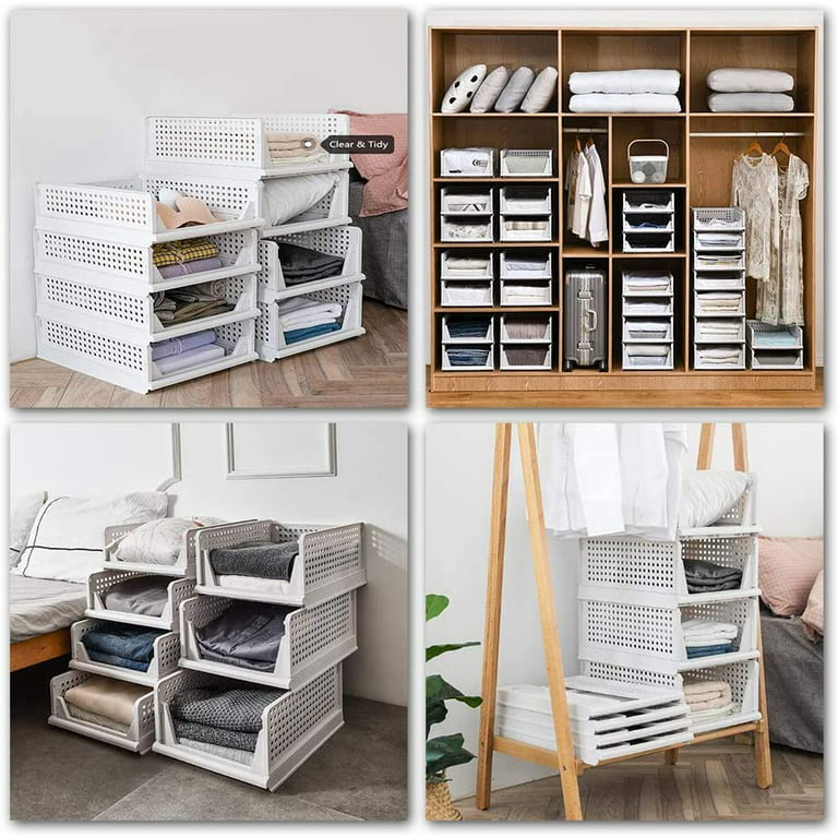 Stackable Closet Wardrobe Storage Box Organizer (Easy Open and Folding),  Plastic White Wardrobe Shelves Closet Organizer – Warnacolor