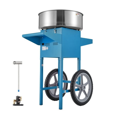 KFFKFF Commercial Cotton Candy Machine with Cart Sugar Floss Maker 1000W Blue