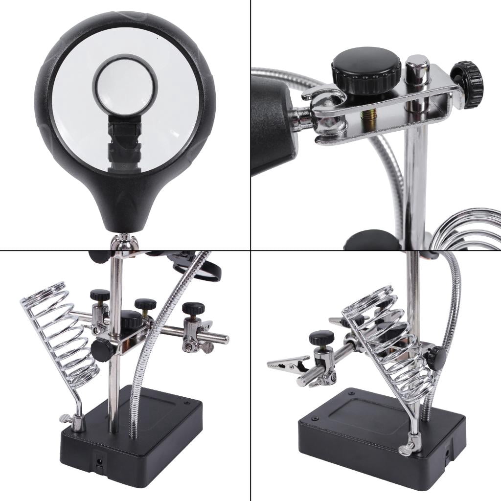 CEORPER Convenient USB Powered Helping Hands Magnifier Station Illuminated LED Alligators Clip Fit for Soldering Repair Modeling