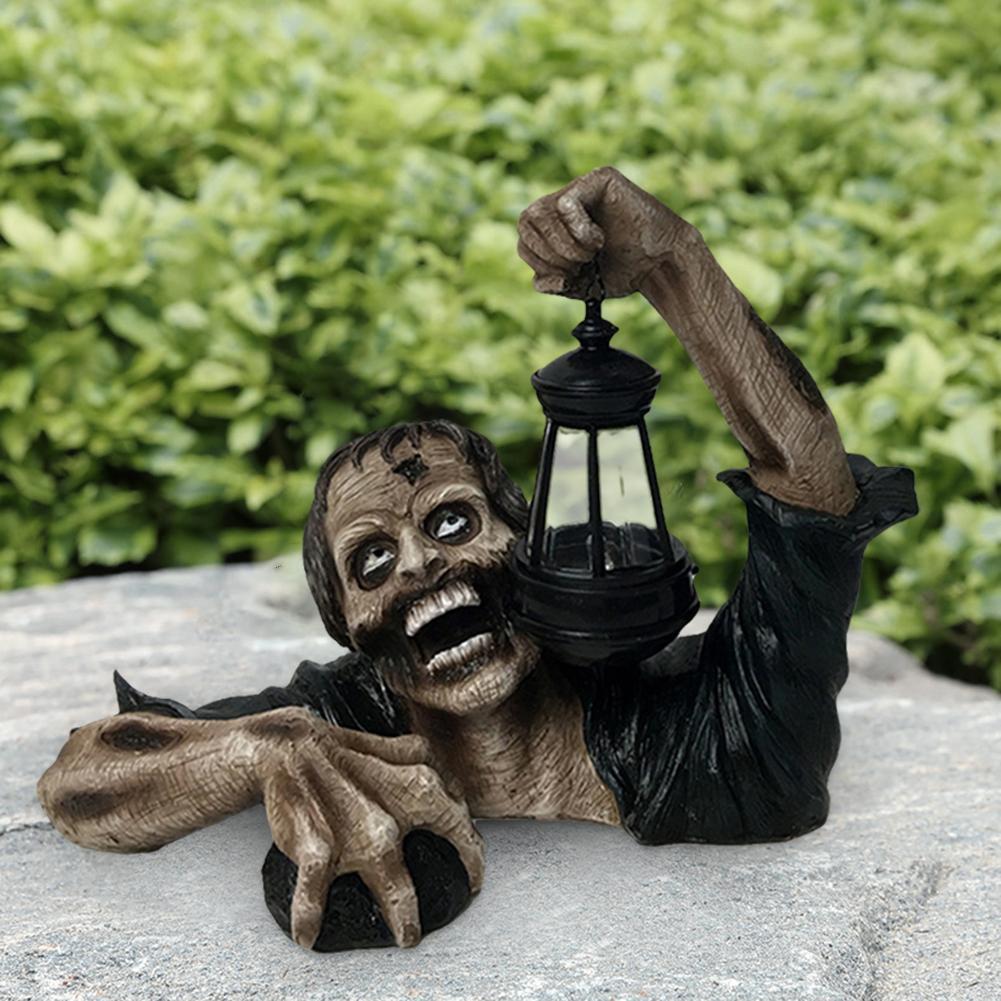 Clairlio Zombie Crawling Out of Grave Statues Horror Movie LED Lantern  Zombie Sculpture